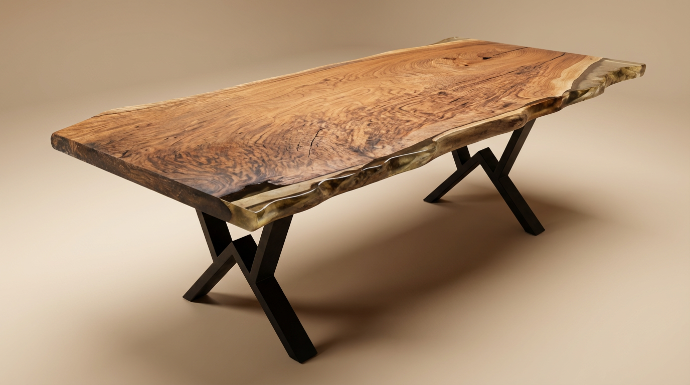 Massivholztisch aus Walnuss mit Epoxidharz