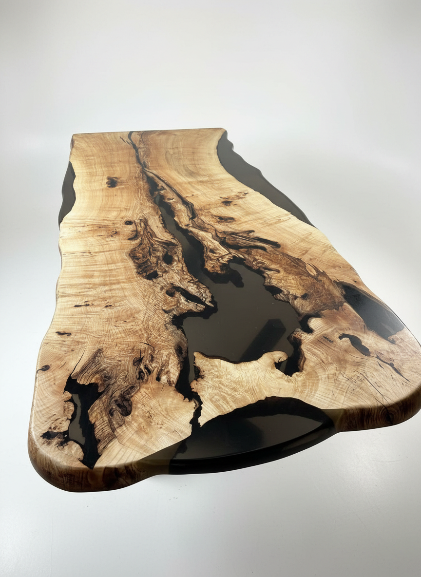 Massivholztisch aus Esche mit Epoxidharz