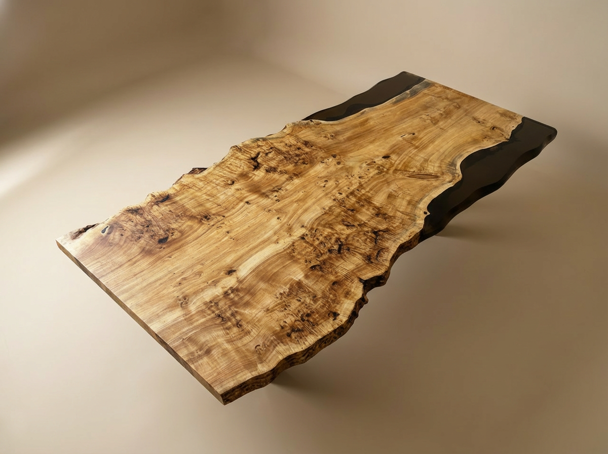 Massivholztisch aus Poplar Burl mit Epoxidharz