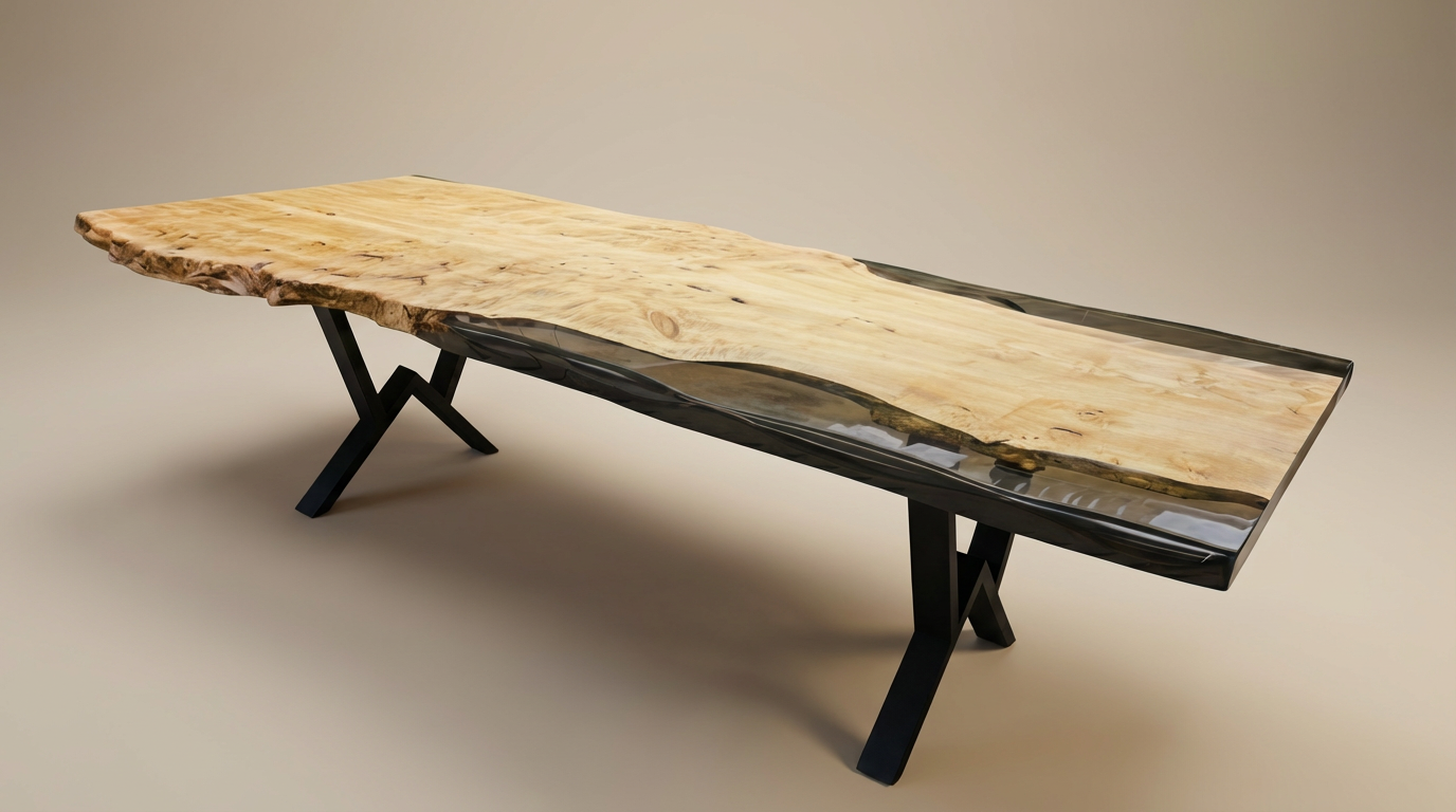 Massivholztisch aus Poplar Burl mit Epoxidharz