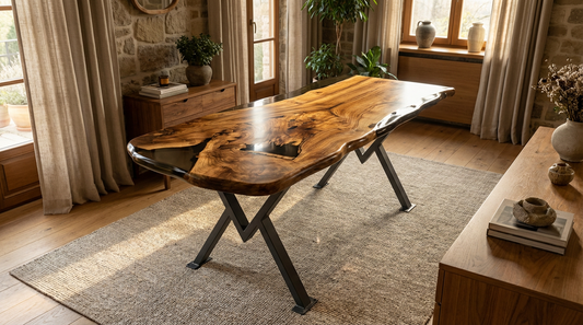 Massivholztisch aus Walnuss mit Epoxidharz