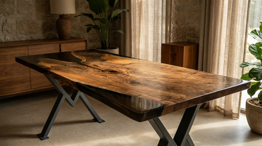 Massivholztisch aus Walnuss mit Epoxidharz