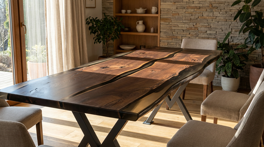 Massivholztisch aus Walnuss mit Epoxidharz