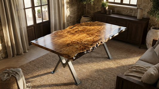 Massivholztisch aus Poplar Burl mit Epoxidharz