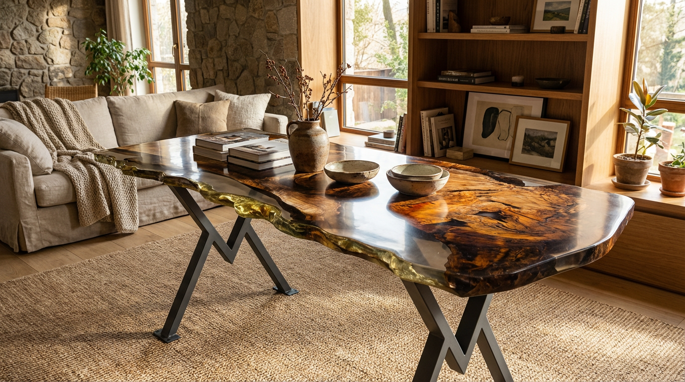 Massivholztisch aus Walnuss mit Epoxidharz