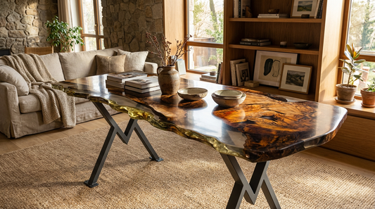 Massivholztisch aus Walnuss mit Epoxidharz