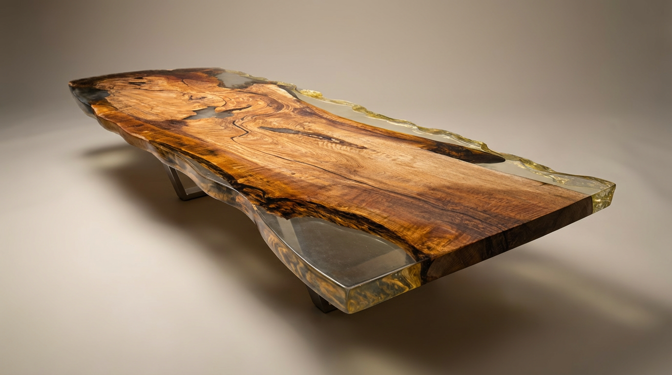 Massivholztisch aus Walnuss mit Epoxidharz