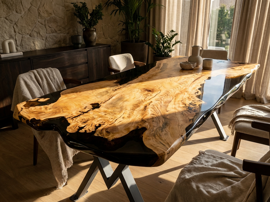 Massivholztisch aus Esche mit Epoxidharz