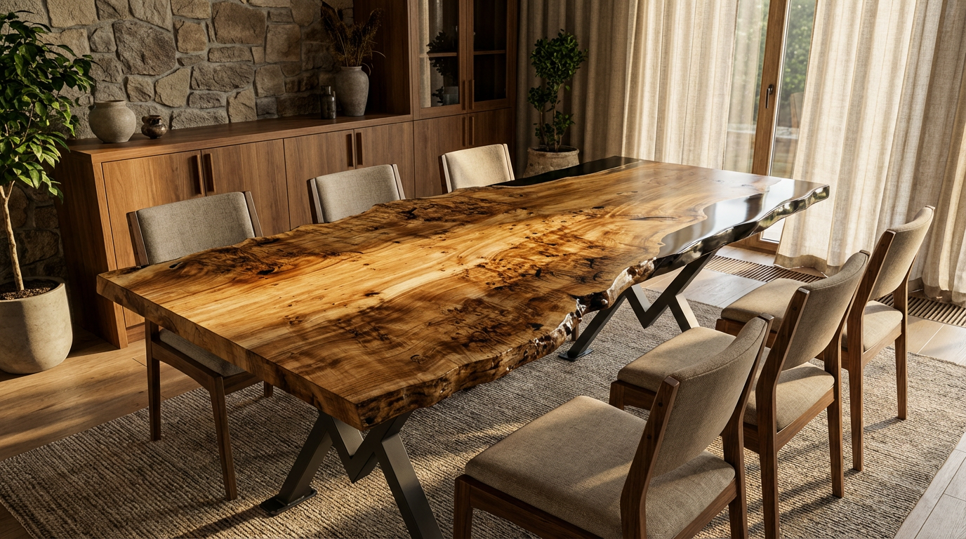 Massivholztisch aus Poplar Burl mit Epoxidharz