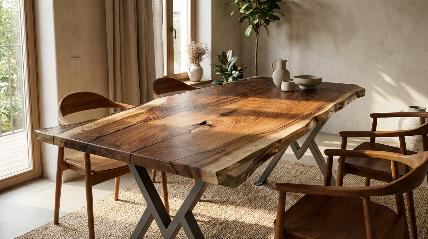 Massivholztisch aus Walnuss mit Epoxidharz